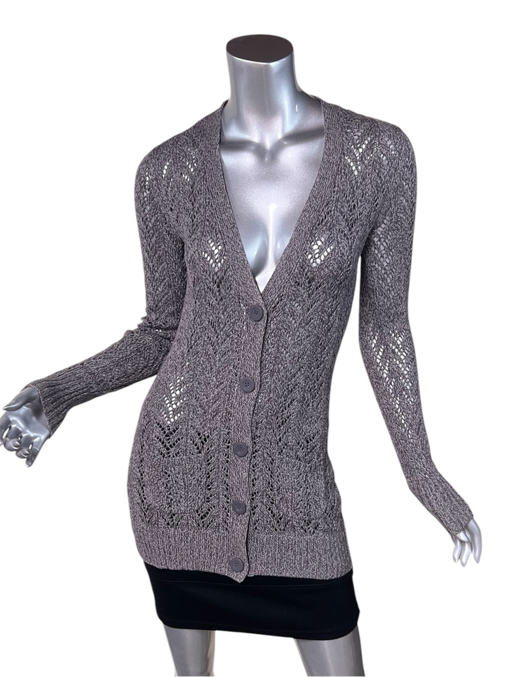 Rubbish Women’s XS Taupe Grey Long Open Knit Cardigan Sweater